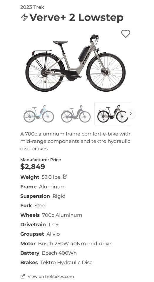Large Trek Verve+2 Lowstep Electric Bike