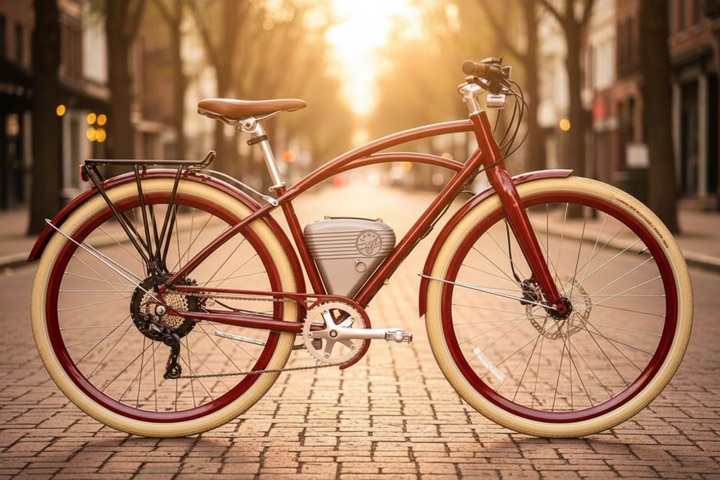 Vintage Electric Cafe E-Bike Lifestyle Shot